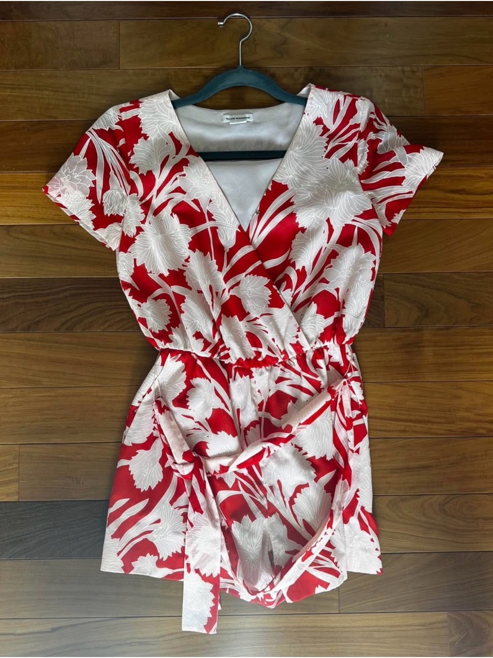 Club Monaco Red and White Floral Wrap Romper